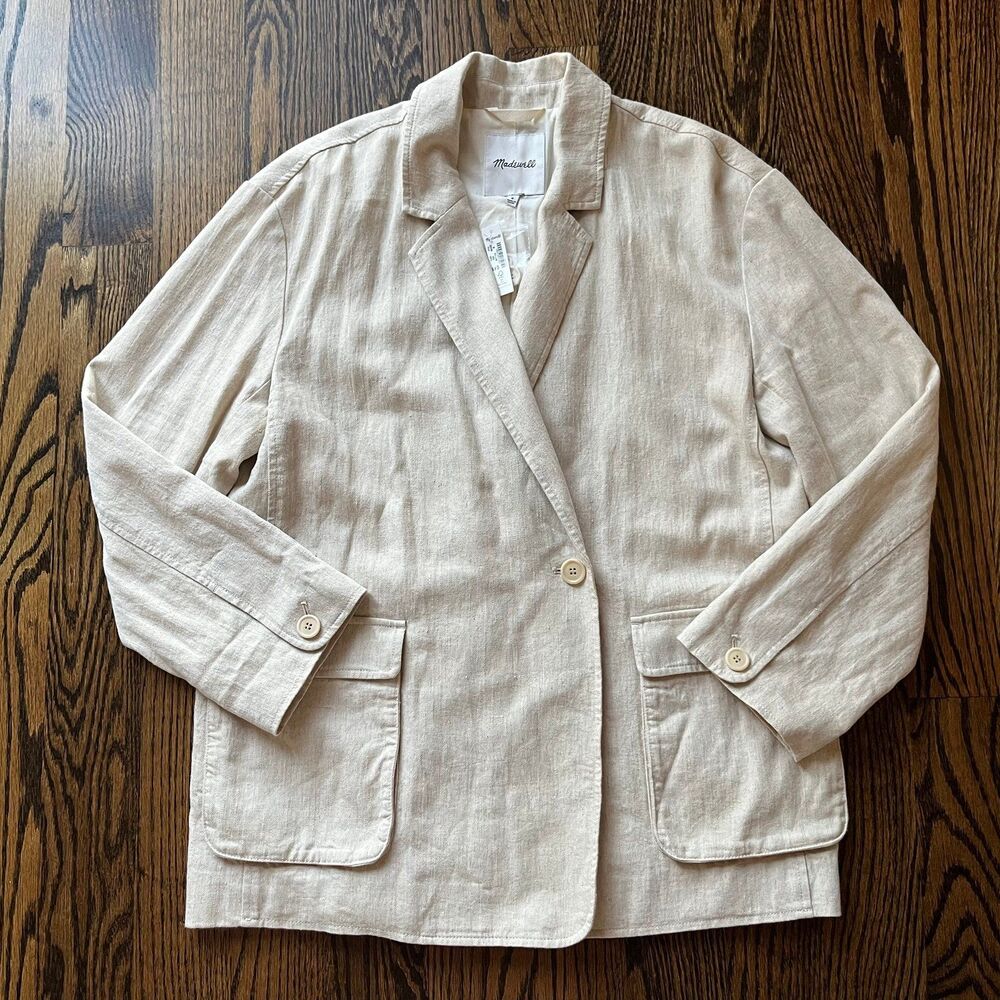 NWT - Madewell Cotton-Linen Relaxed Larsen Blazer in Antique Cream (M)